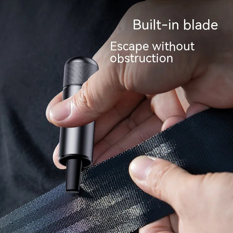 Aluminium alloy car safety hammer with window breaker and seatbelt cutter, showing black colour option.
