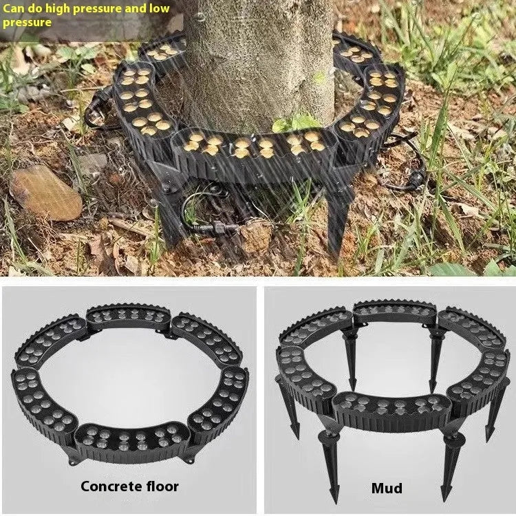 LED tree lamp with aluminium shell, five heads, IP65 rating, warm light, on a garden lawn