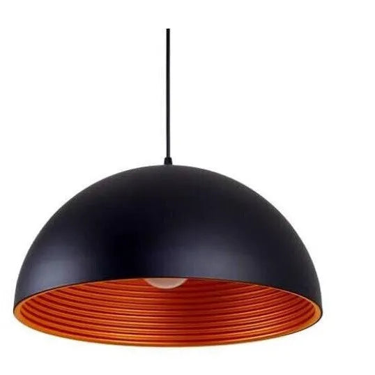 Industrial style pendant light with double-layer semicircle shade in black or white with gold interior, 30cm to 50cm