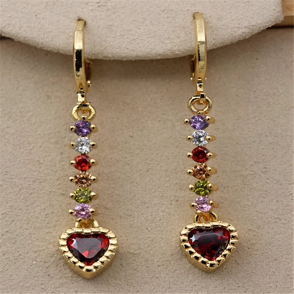 Women's heart-shaped fashion earrings in gold and silver electroplated finishes