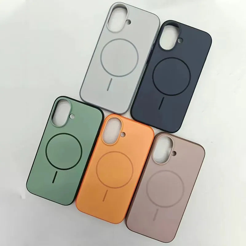Frosted magnetic protective case for iPhone with a dedicated AI photography button on the side.