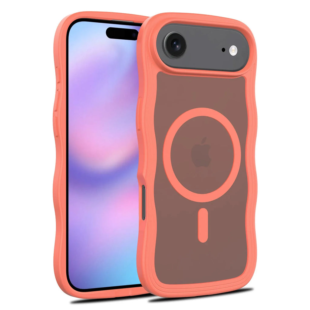 Two-in-One Magnetic Suction Phone Case for Apple iPhone Wave Lines Skin Feeling PC TPU Slim Fit Protective Cover Compatible with Multiple iPhone Models Coffee Dark Gray Dark Purple Light Pink