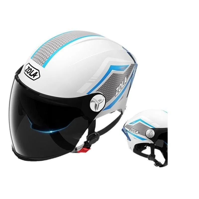 3C certified motorcycle half helmet with fixed sun visor and dual side mirrors in light brown colour