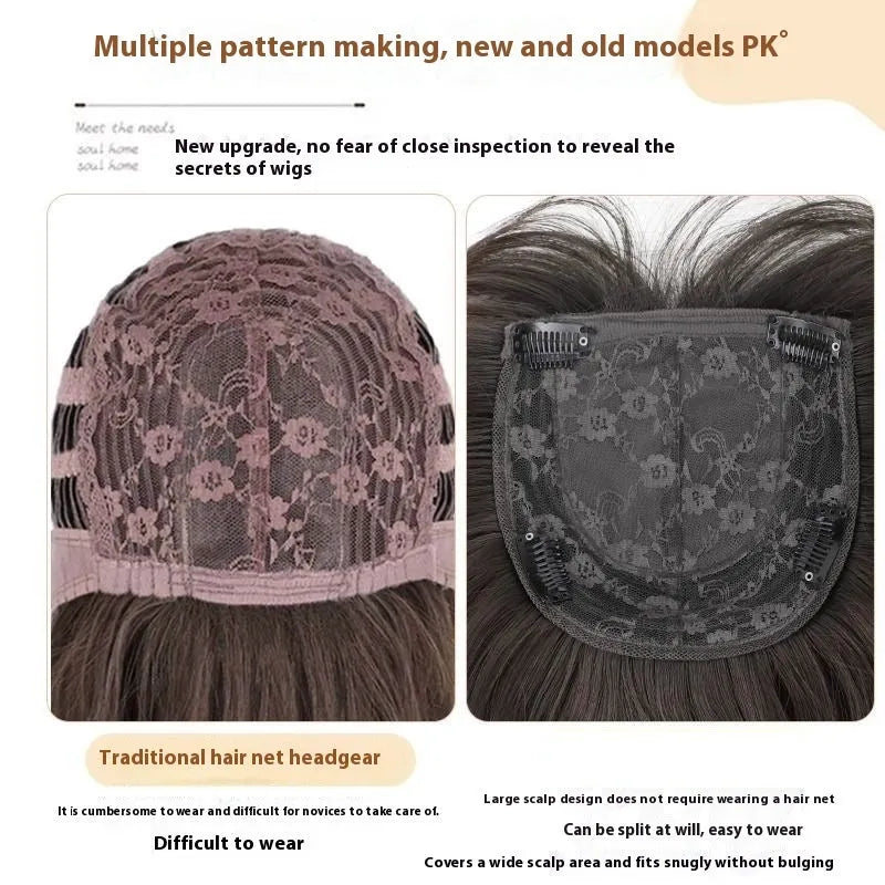 Full-head long straight layered wig in synthetic fibre with wear-free hair net
