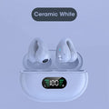 Bone conduction Bluetooth headset clip in black, white, or khaki colours with ear clip design