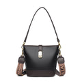 Korean style black bucket bag with multiple compartments and double shoulder straps