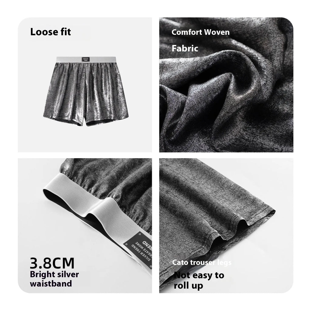 Galaxy reflective woven loose underwear in mid waist design with polyester construction