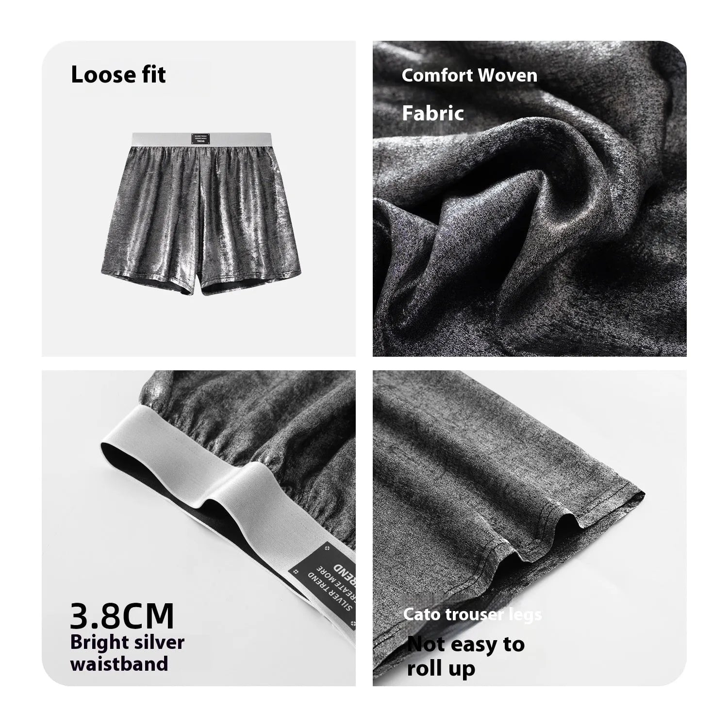 Galaxy reflective woven loose underwear in mid waist design with polyester construction