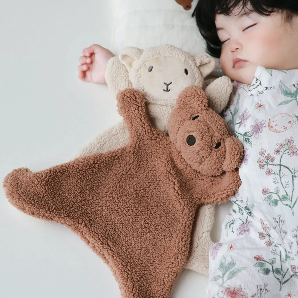 Beige sheep velvet plush sleeping bear doll for infants 30x29.5cm