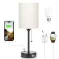 Taye C fabric table lamp with USB charging port and straight linen lampshade in modern simplicity style