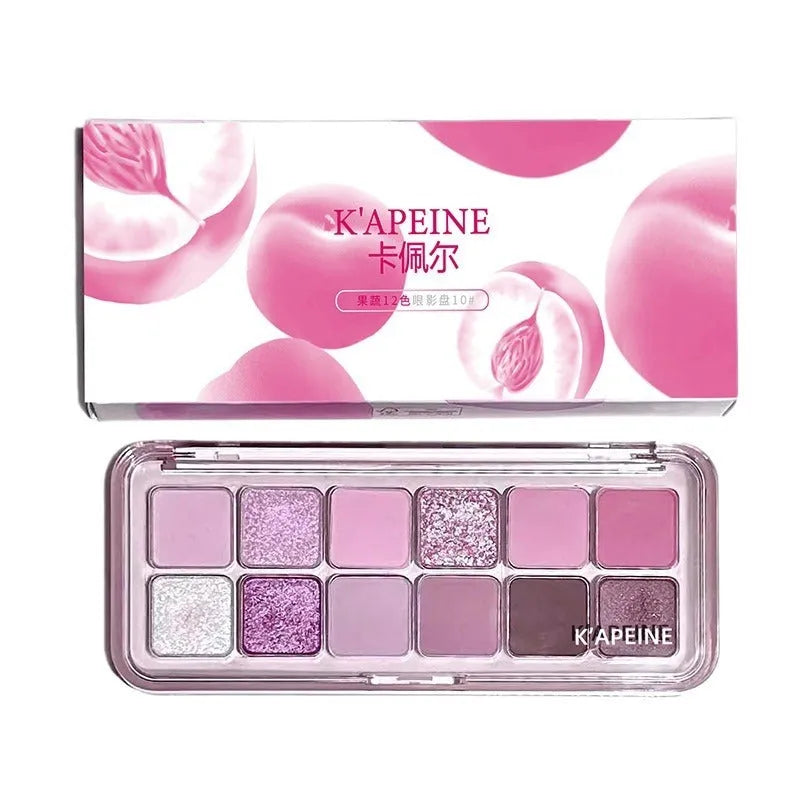 Creative Home 12 colour eyeshadow palette showing peach apple and cherry plum powder shades