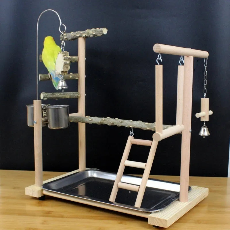 Pepper wood parrot toy stand with Xuanfeng Xiaotai design and tiger skin peony decoration