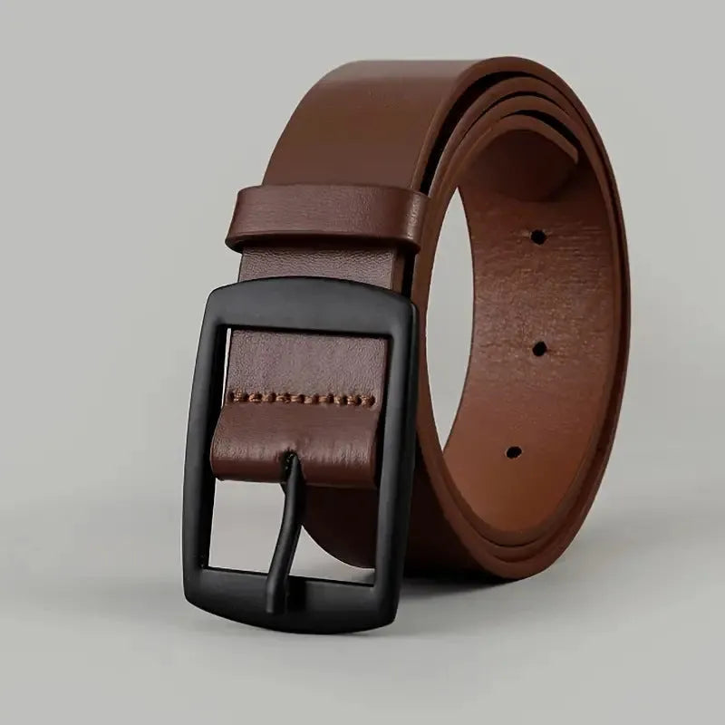Men's 120cm imitation leather belt with alloy pin buckle in black or coffee