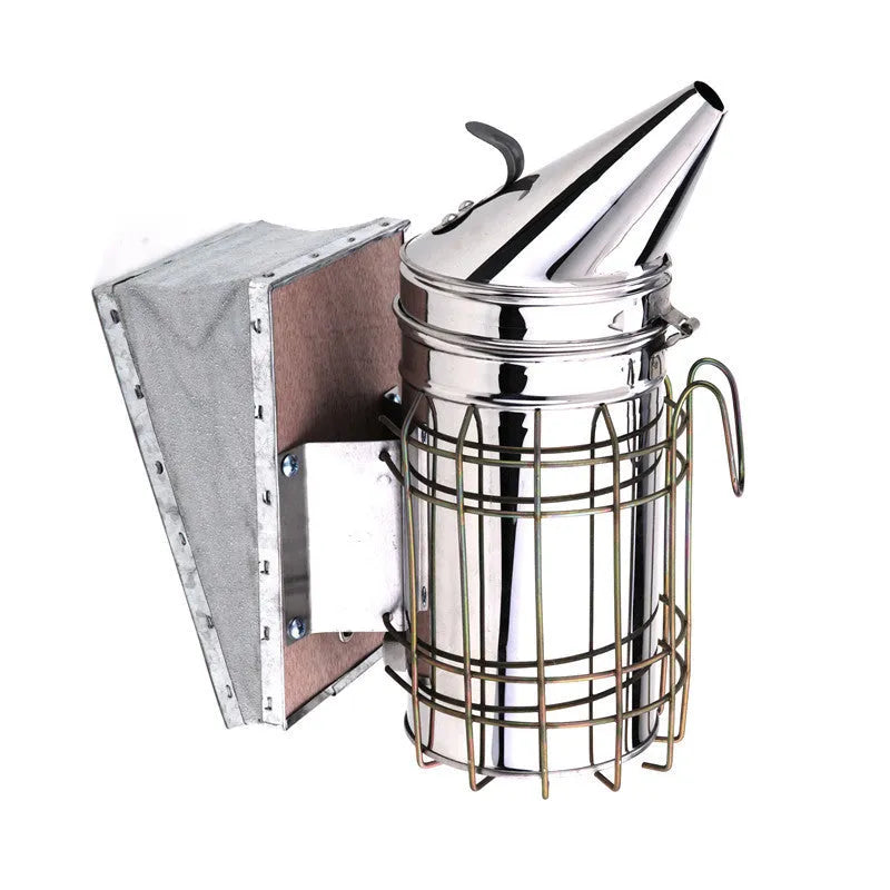 Stainless steel manual bee smoker with leather bellows for beekeeping