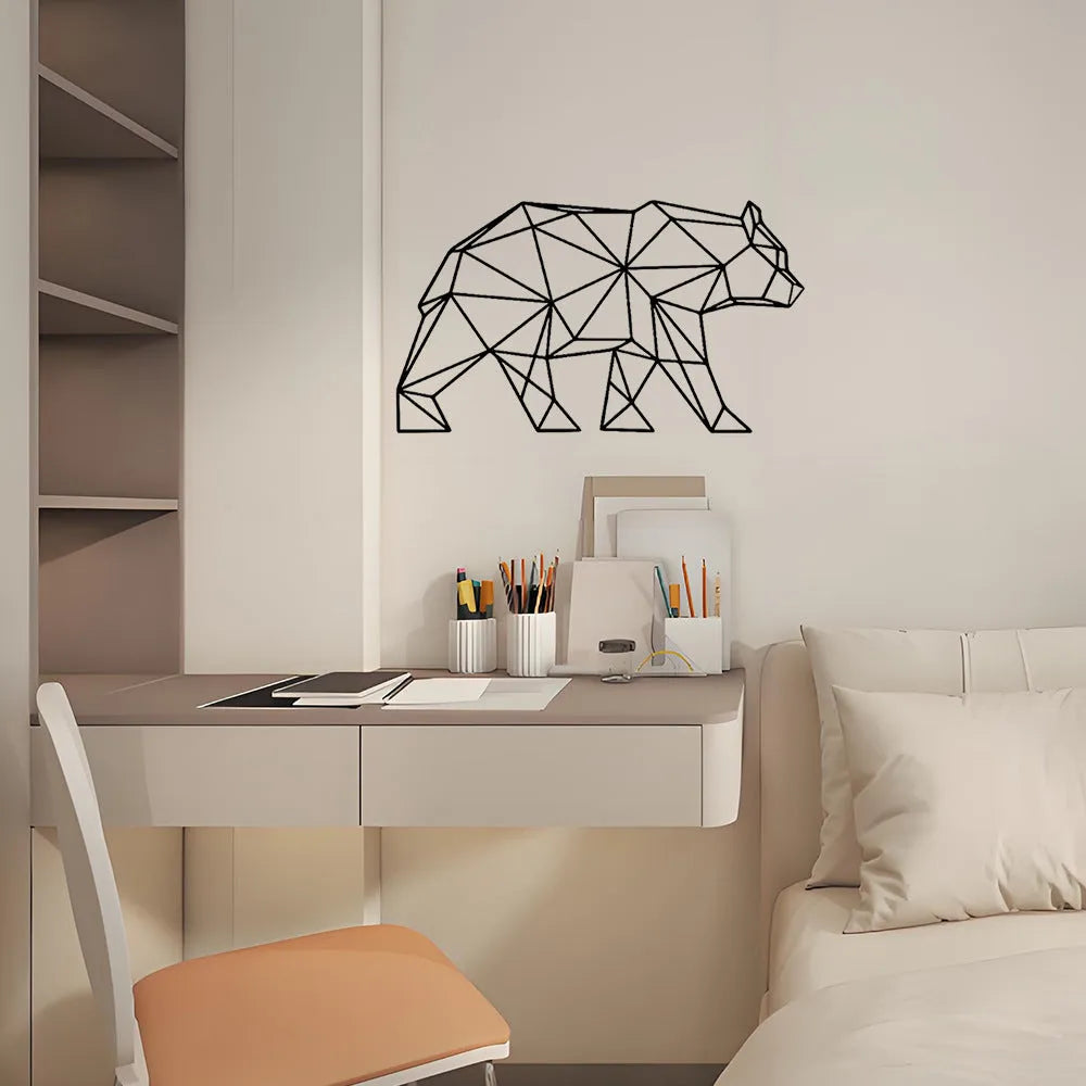 Black iron polar bear silhouette wall hanging decoration with line bear design