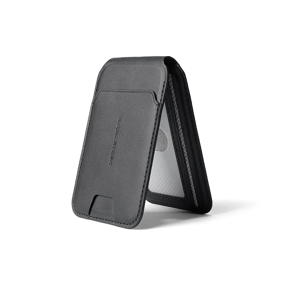 Magnetic PU phone stand wallet in elegant black, navy blue, green and rock white gray with card pack