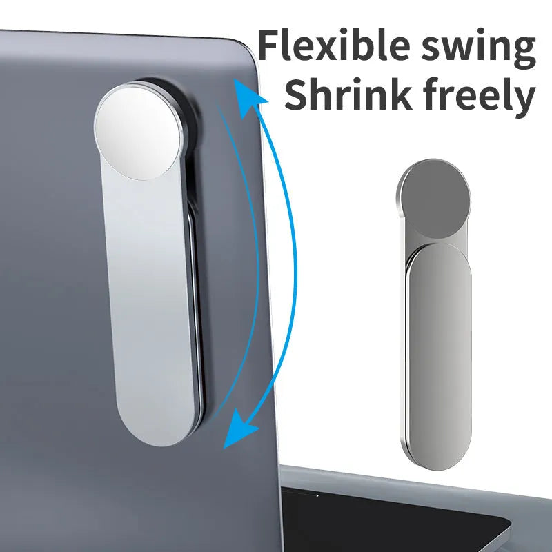Silver aluminium alloy desk-mounted phone extension bracket with magnetic phone holder.
