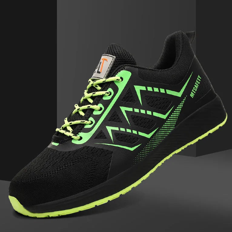 Ultra-light black labour protection shoes with steel toe cap and lace-up front.