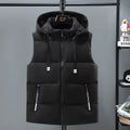 Men's solid colour thickened vest with a removable cap, shown in black and blue colour options.