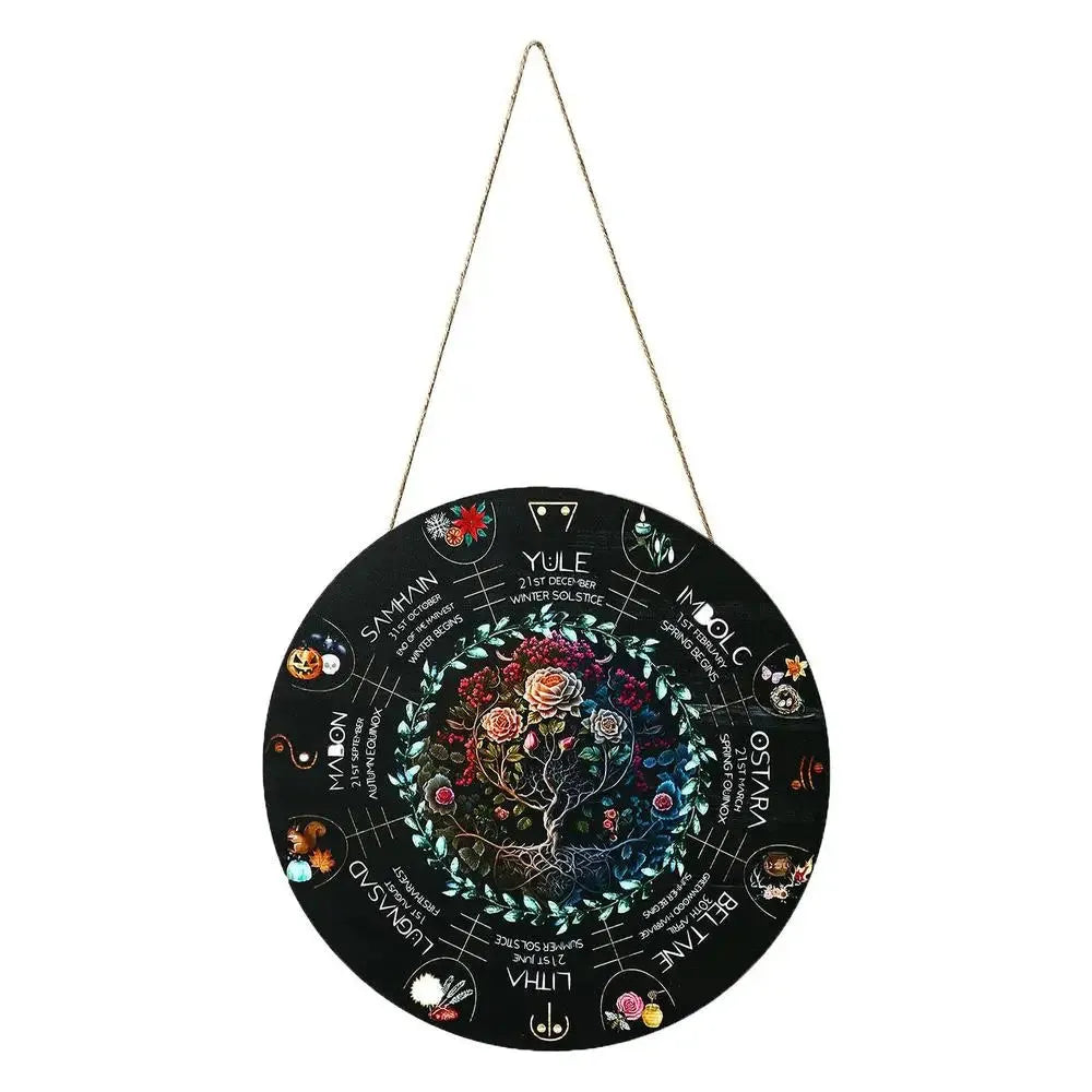 American style boxwood decorative pendant with carved disc design options including a rose and a black cat.