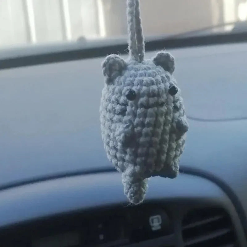 Hand-woven plush automobile hanging ornament with cartoon design for car interior decoration