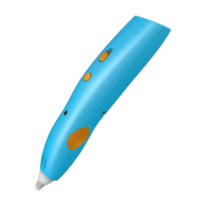 Wireless 3D printing pen for children, plastic body, 142x29x26mm, in blue on white background