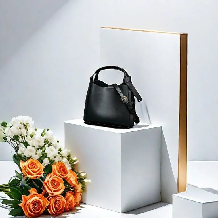 Women's soft cowhide leather crossbody bag in bucket shape design with crossbody strap