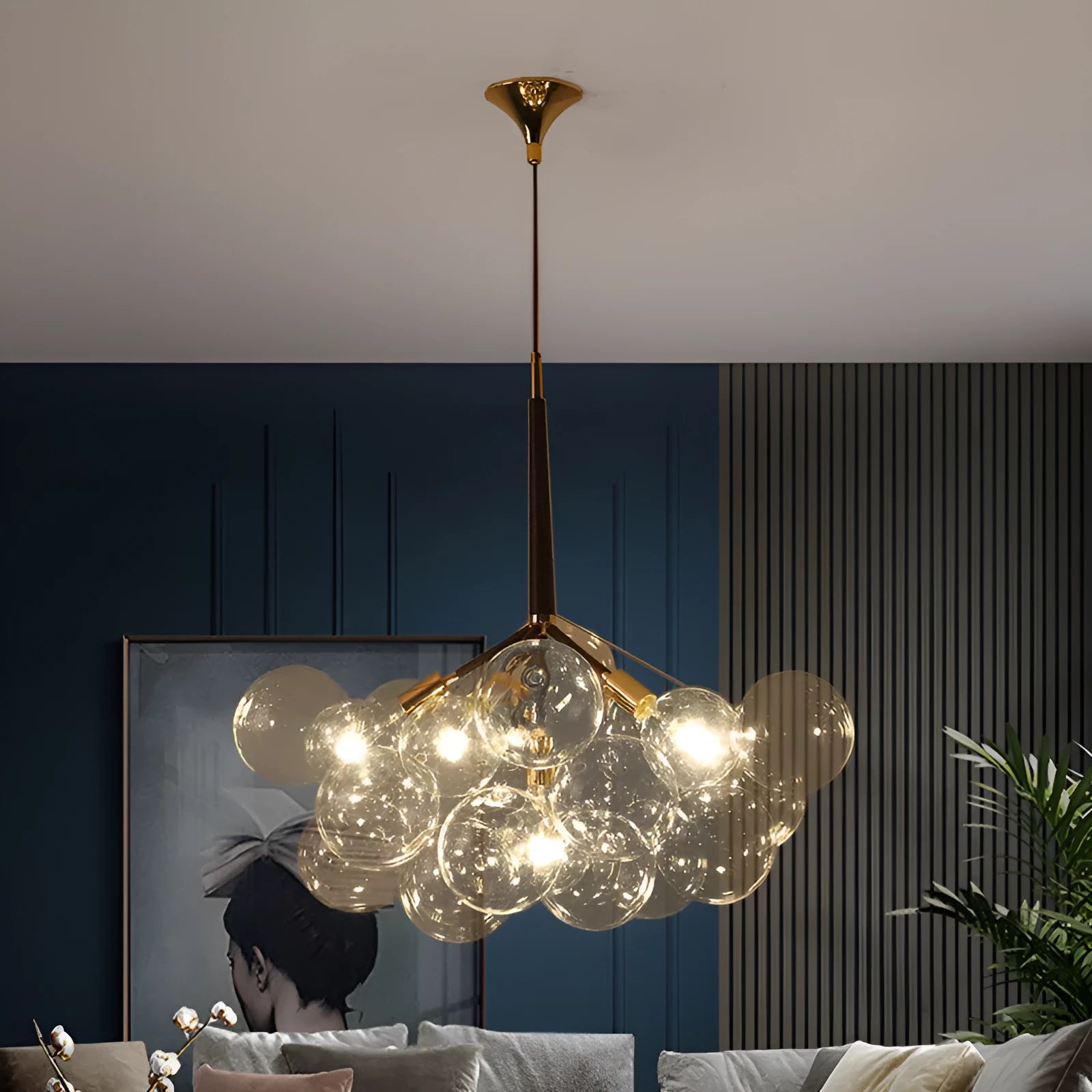 Nordic creative glass chandelier for children's room warm light 220V black gold 4 arm