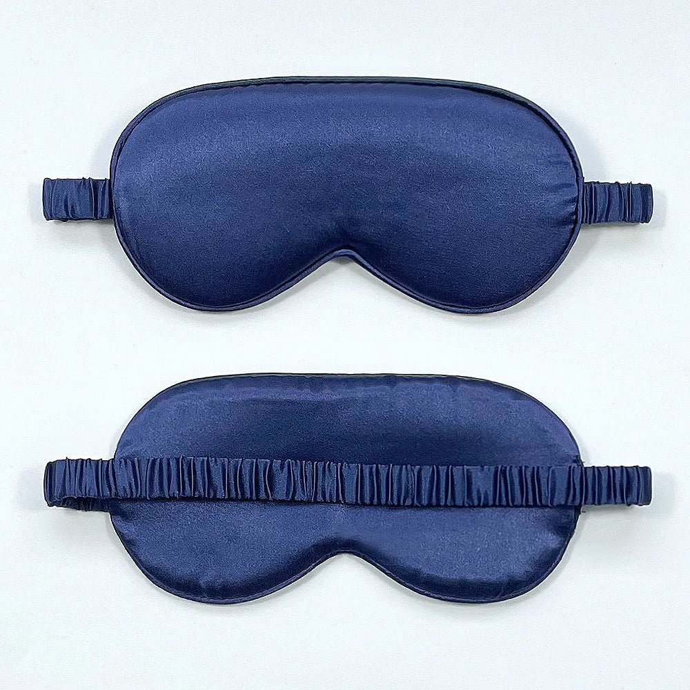 Double-sided silk-like eyeshade in rayon elastic satin shown in multiple colour options including black, beige, and wine red