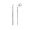 Pair of moissanite stud earrings in S925 silver with platinum plating on white background