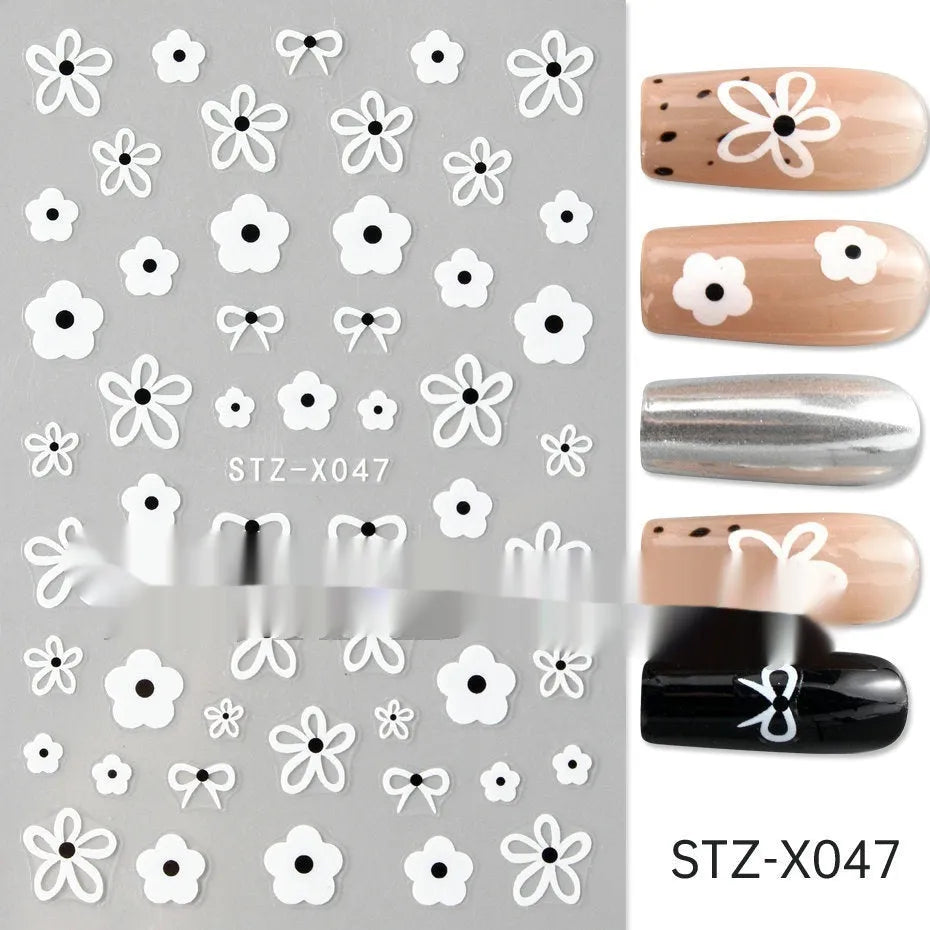 Black and silver striped cartoon pattern nail stickers with plastic application tool