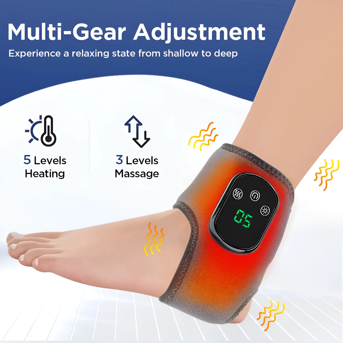 Electric heating ankle and wrist guard massage instrument in grey or black with 7W power, 5V voltage, hot compress and vibration.