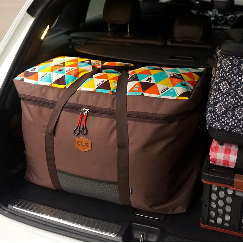 CLS Outdoor large capacity 100L camping storage bag in cube shape, expanded view, 600D Oxford cloth