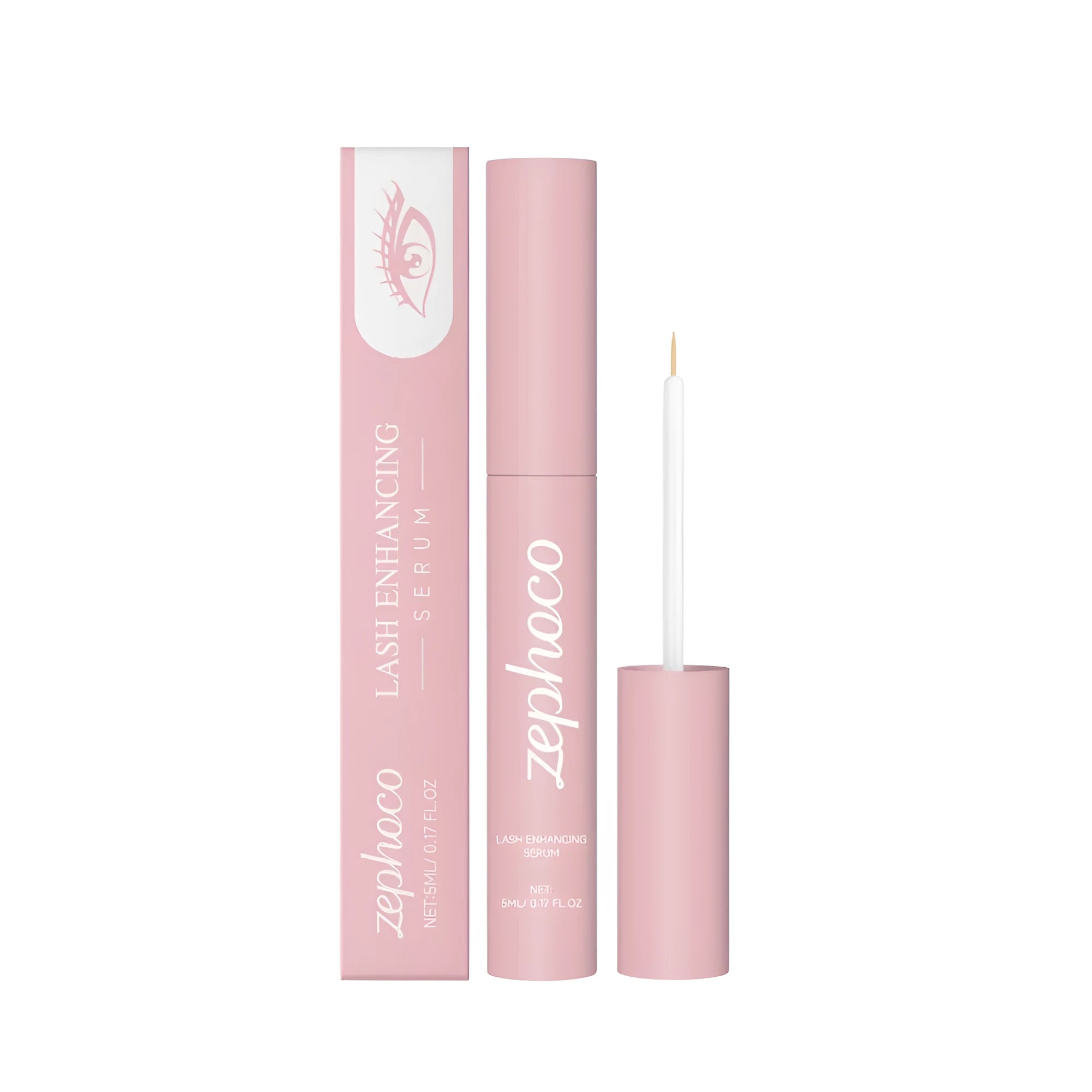 Lash Enhancing Serum bottle with clear formula and eyelash growth liquid text
