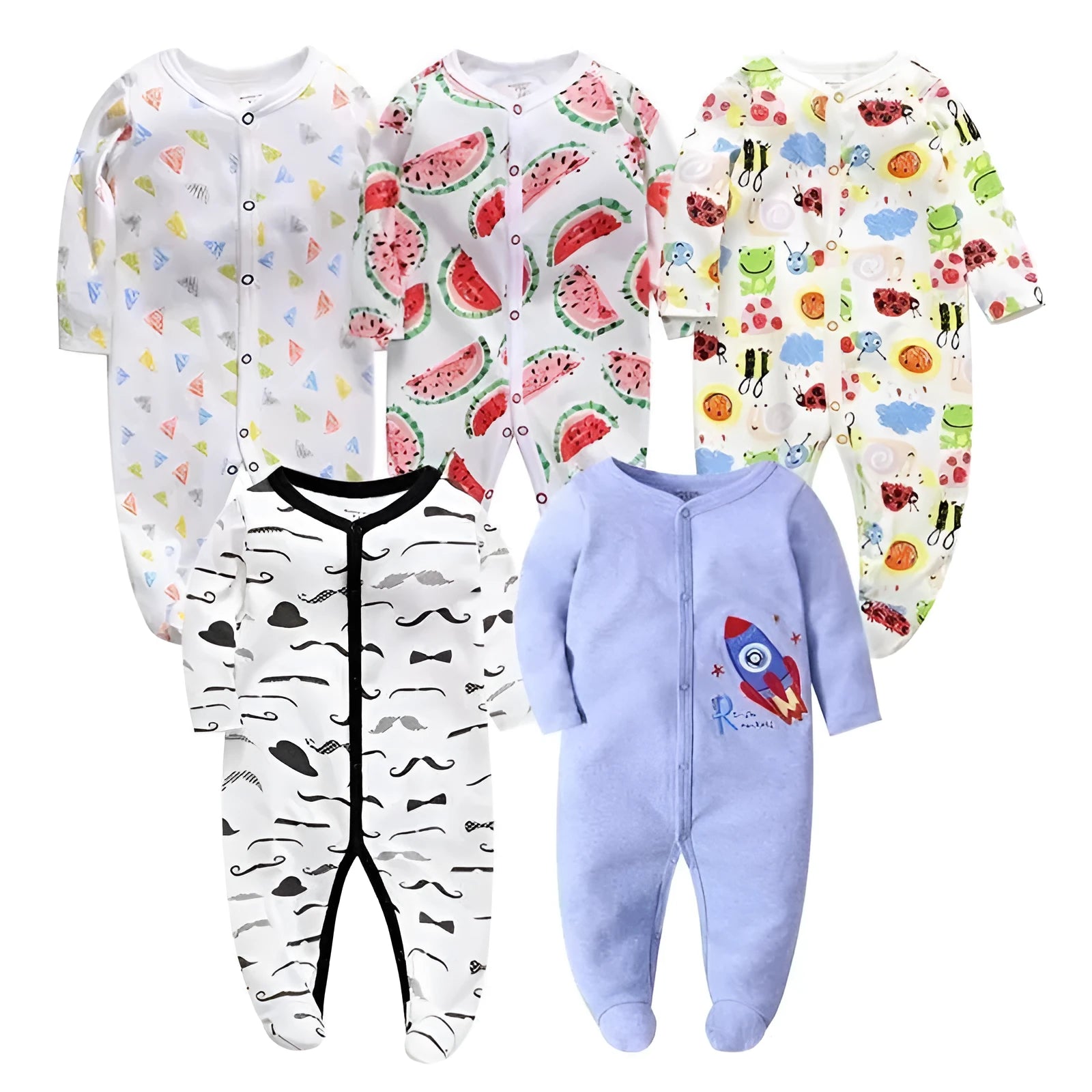 Baby onesie newborn romper long sleeve footed jumpsuit rainbow rabbit print casual wear Class A safety