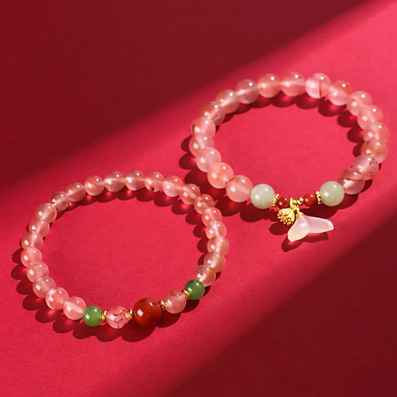 Women's agate fishtail bracelet with ice floating south red white colour pattern and manual craftsmanship