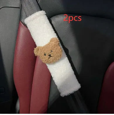 Cartoon bear shoulder sleeve baby car seat belt protective cover in plush material