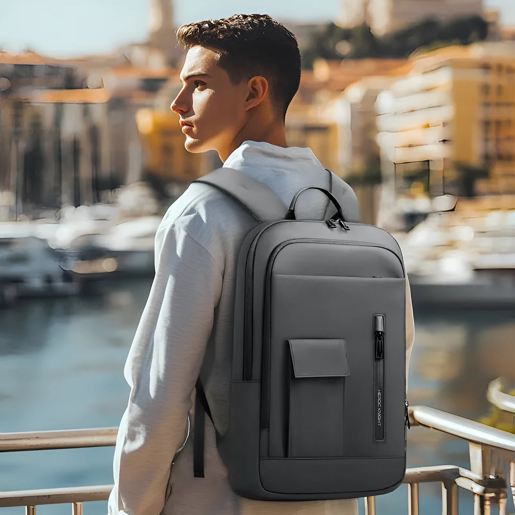 Men's Oxford cloth backpack in solid colour with sewing line details, lightweight design for business commute