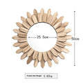 European-style round solid wood hanging mirror with a baked colour finish on a wall.