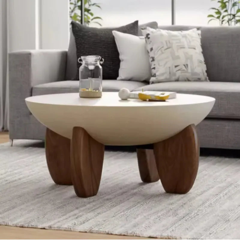 White solid wood coffee table with adjustable height and storage drawers