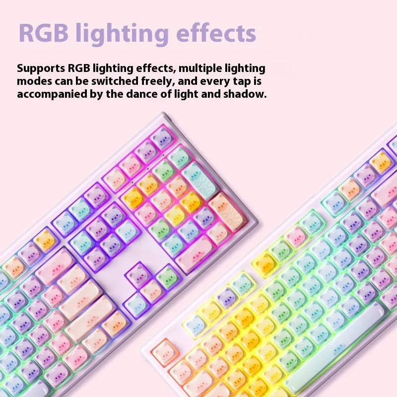 MG108B coloured sugar cat design Bluetooth mechanical keyboard with full 108-key layout.