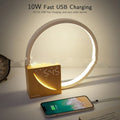 Multifunctional bedside table lamp with digital alarm clock display and touch controls for brightness and natural sounds
