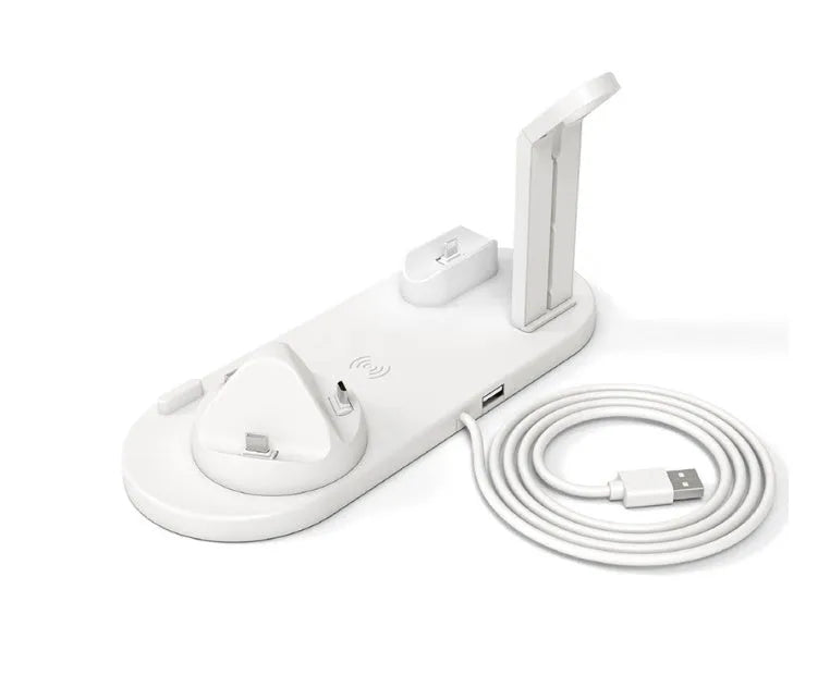 Desktop stand three-in-one wireless charger for phone, watch, and earbuds in black