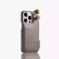 Rose pink polka dot imitation leather phone case with three-dimensional kitten design for iPhone