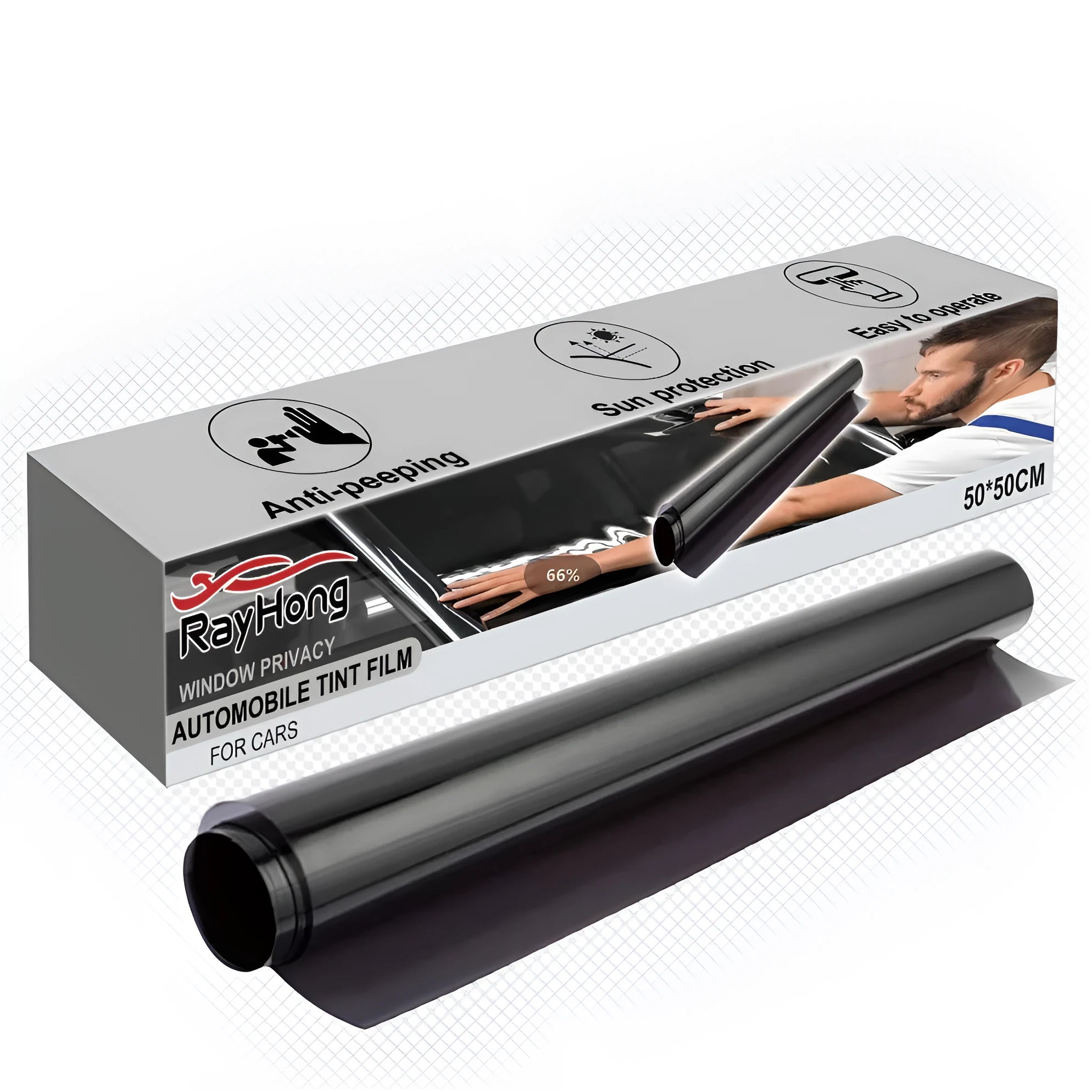 Black anti-peeping car window film 50x8x3cm plastic privacy cover on glass