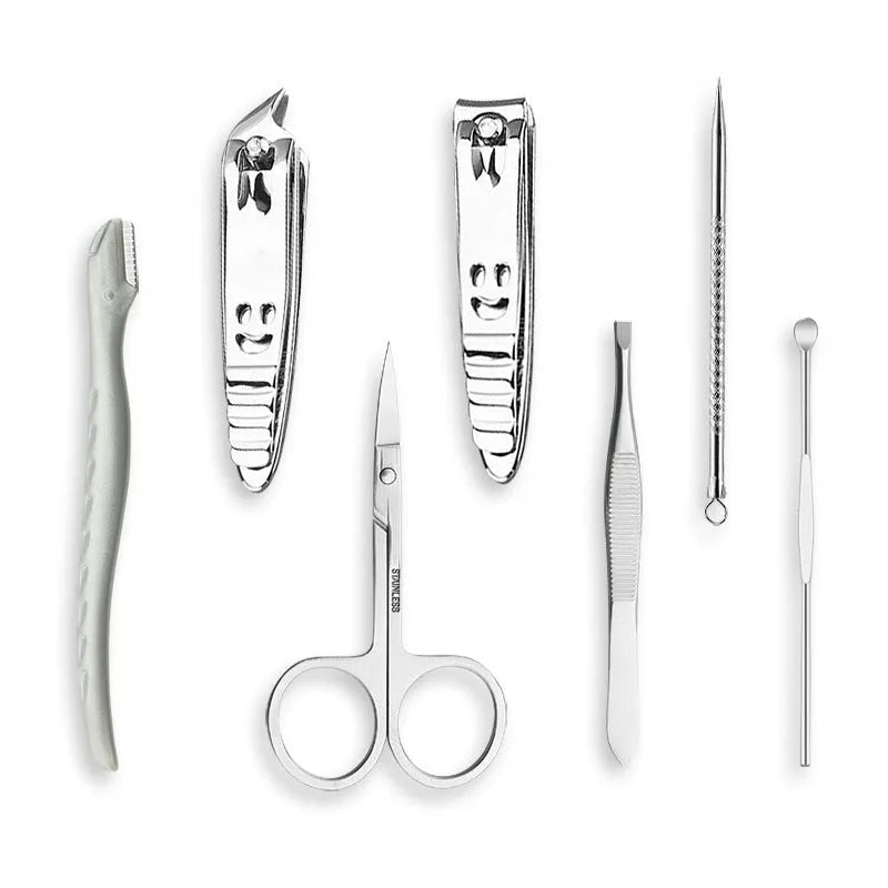 Pink 15-piece stainless steel manicure tool set in compact case with nail clippers and files