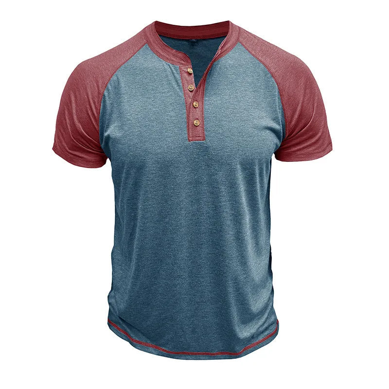 Men's short sleeve cotton blend pullover with contrasting colour panels and raglan sleeves in regular fit