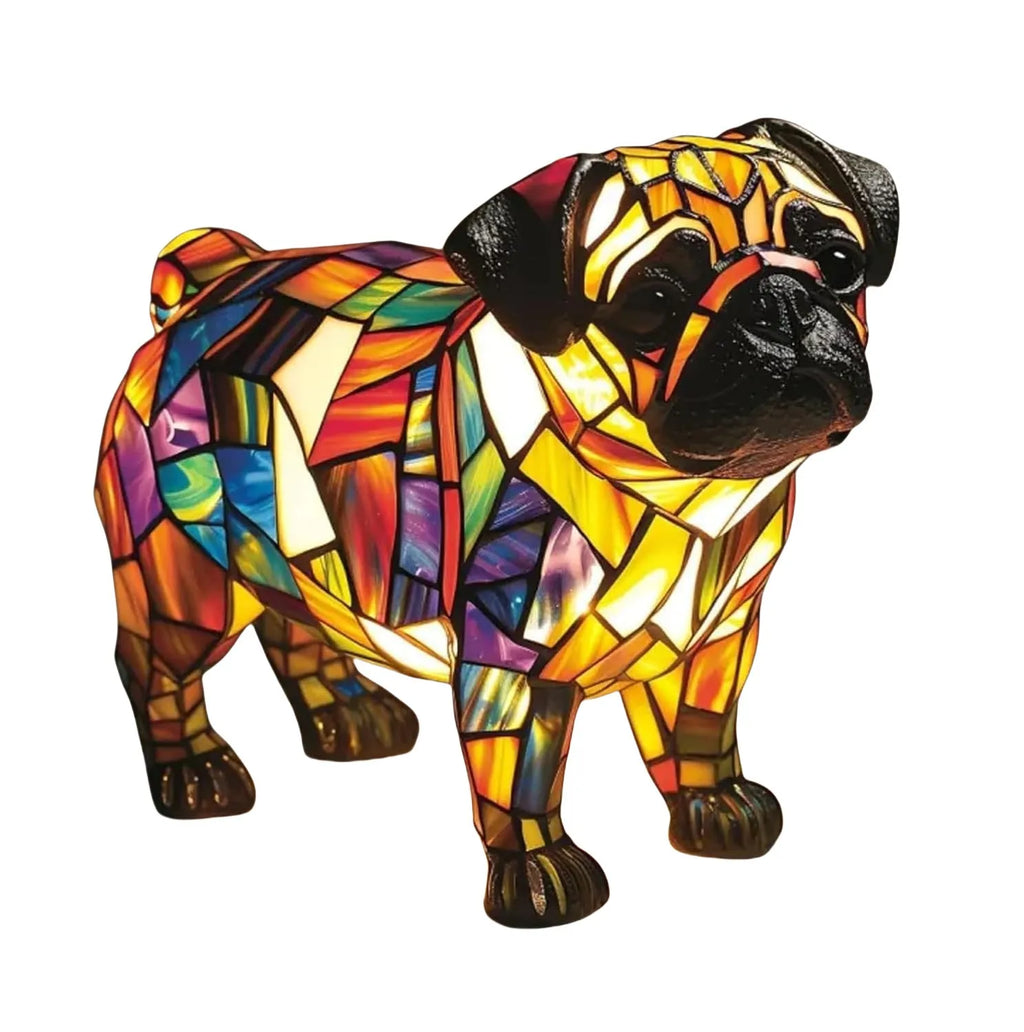 LED small night lamp art animal statue of a dog, creative home desktop decoration in resin and plastic, USB powered