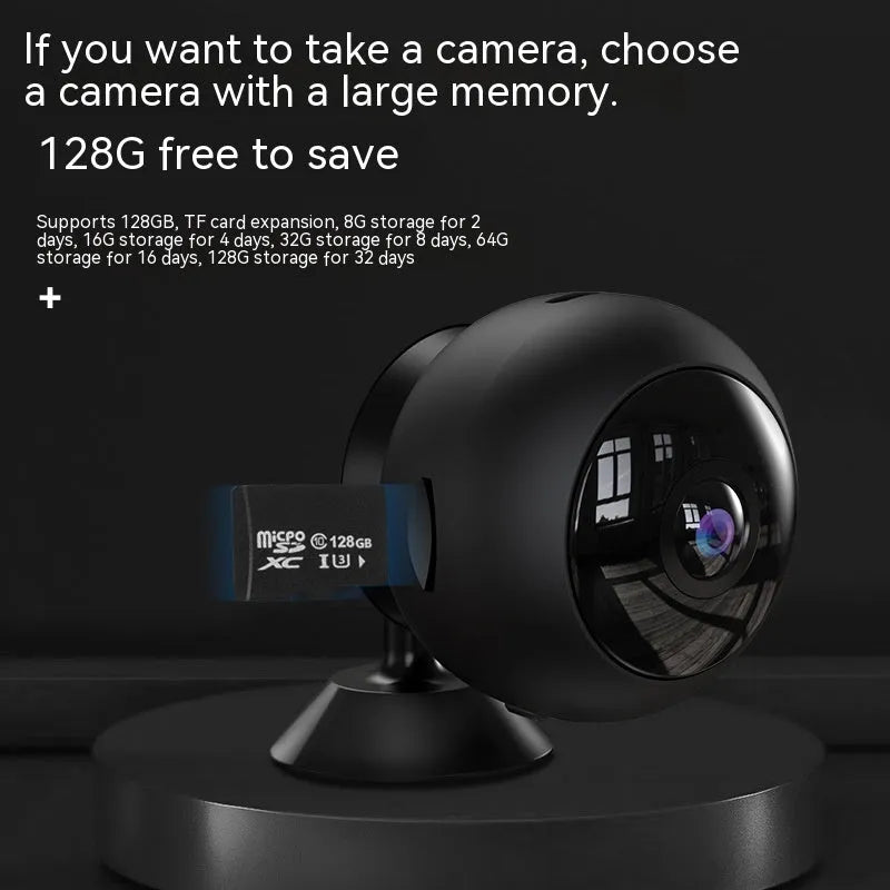 1080p wireless Wi‑Fi indoor surveillance camera with USB cable on a white background