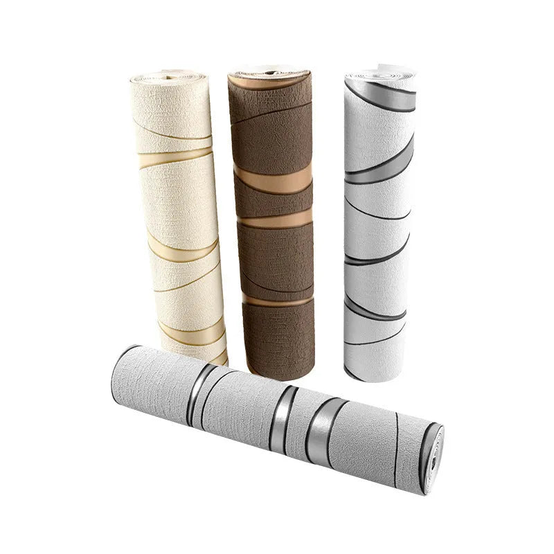 Curve stripe 3D wallpaper roll, 9.5m x 0.53m, light gray non-woven wall cloth